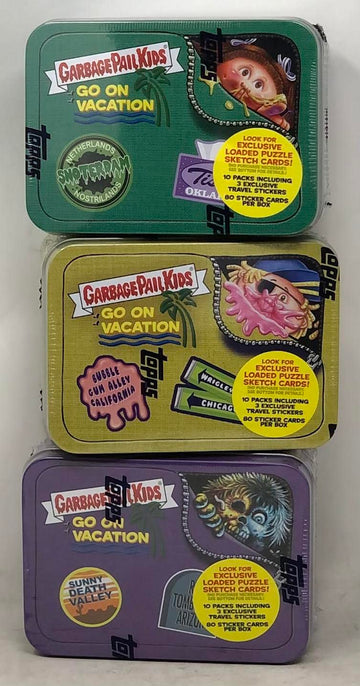 Topps Garbage Pail Kids Vacation Tins Set - All 3 Green Cardboard Tins