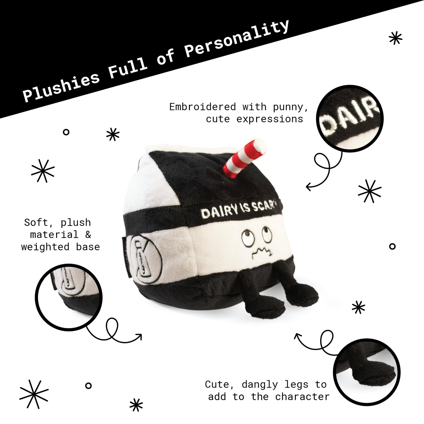 Punchkins Milk Carton Plushie - Dairy Is Scary Punny Milk Plush, Dairy Themed Gift, Food Plush Toy For Gifting