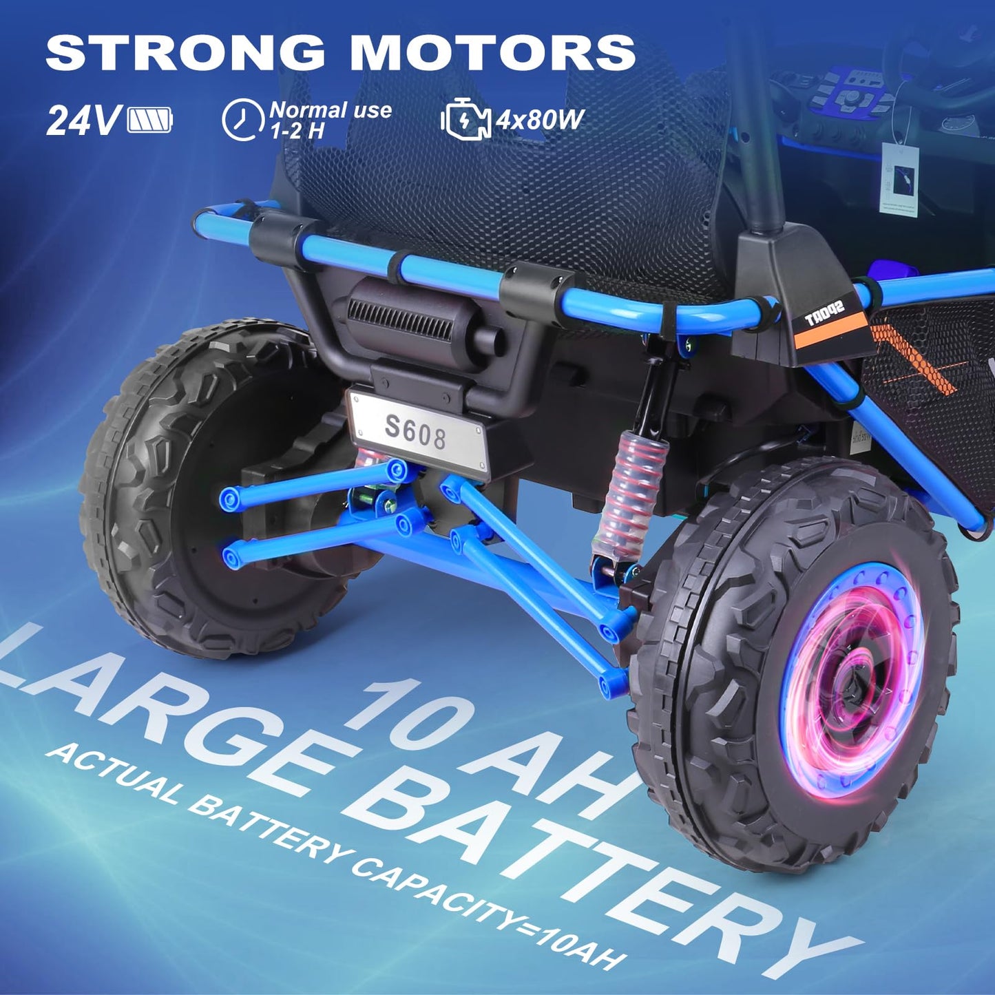 OTTARO 24V 4WD 10 AH Ride on Car Truck, Electric Car UTV 2 Seater for Kids with Metal Frame, Remote Control, Bluetooth-Purple