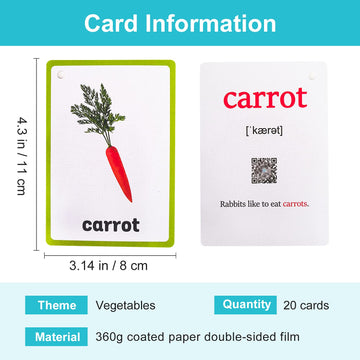 Lilias Vegetable Flash Cards, Toddler Learning Toys, Preschool Learning Toys, Homeschool Supplies, Learning Supplies For Kindergarten, 4.3 X 3.14 Inch, 20 Cards In Set