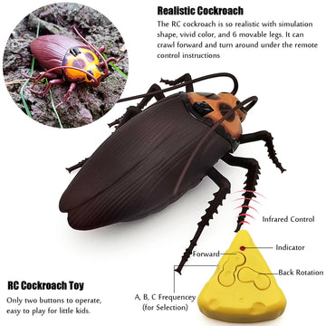Tipmant Mini RC Cockroach Toy Remote Control Roach Insect Realistic Simulation Electric Electronic Animal for Pets Cat Dogs Todd