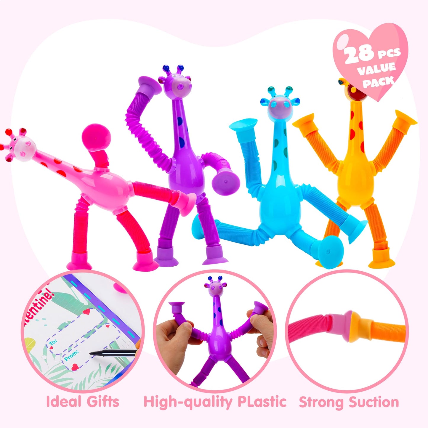 Joyin 28 Packs Valentine'S Day Telescopic Suction Pop Tubes With Cards, Classroom Exchange Gift For Kids, Kids Toys Party Favors