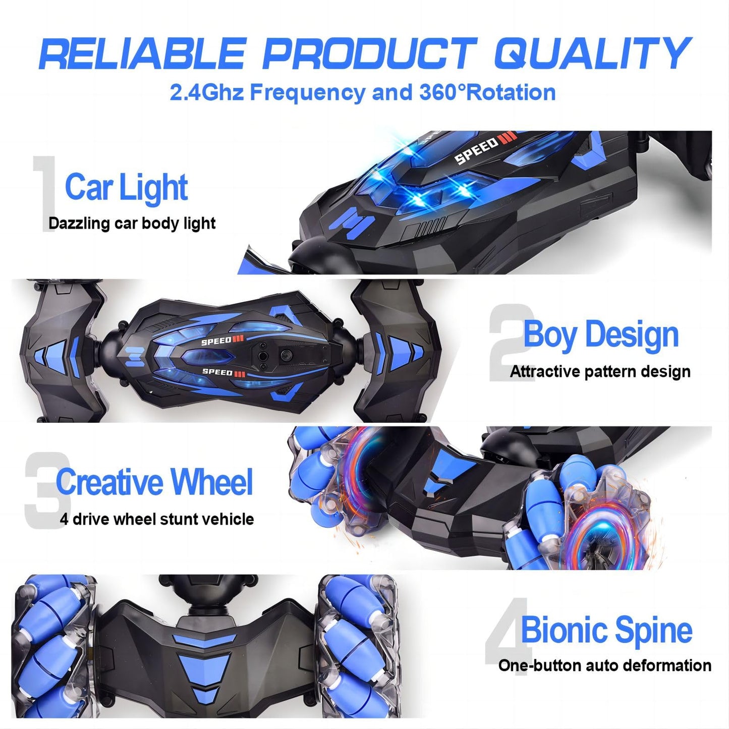 YEMIAI 1:10 Gesture Sensing RC Stunt Car with Lights Music, Hand Controlled RC Car Toys for Age 6-13, Hand Control Drift Remote