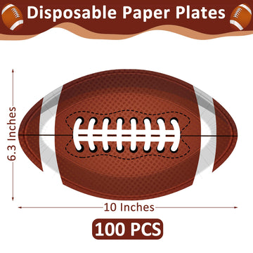 QZYL 100 PCS Football Party Decorations, Large Football Shape Plates, Football Party Decorations, Disposable Football Party Supp
