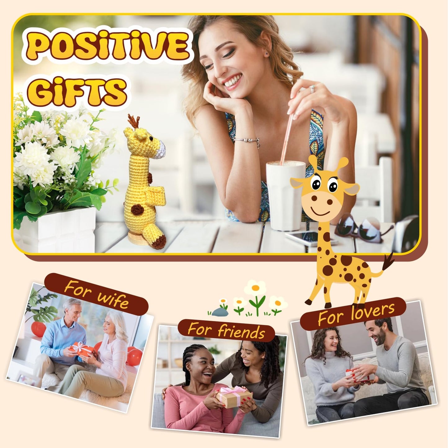 utosday Positive Crochet Animals Giraffe for Him Her Boyfriend Girlfriend, to My Love Handmade Emotional Support Crochet Birthda