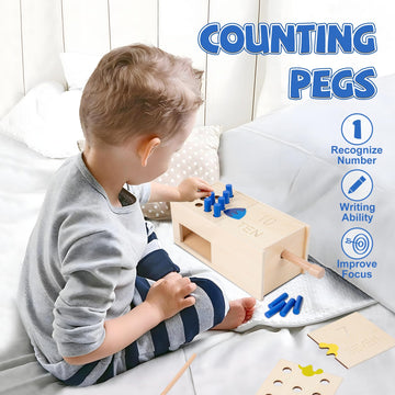 Montessori Toddler Counting Peg Board Box With Number- Wooden Counting Box Toys For Toddlers 1-3,Math Manipulatives Materials And Numbers,Montessori Toys For 3 Year Old,Large Size 10.8' X 4.9 'X 3.9'