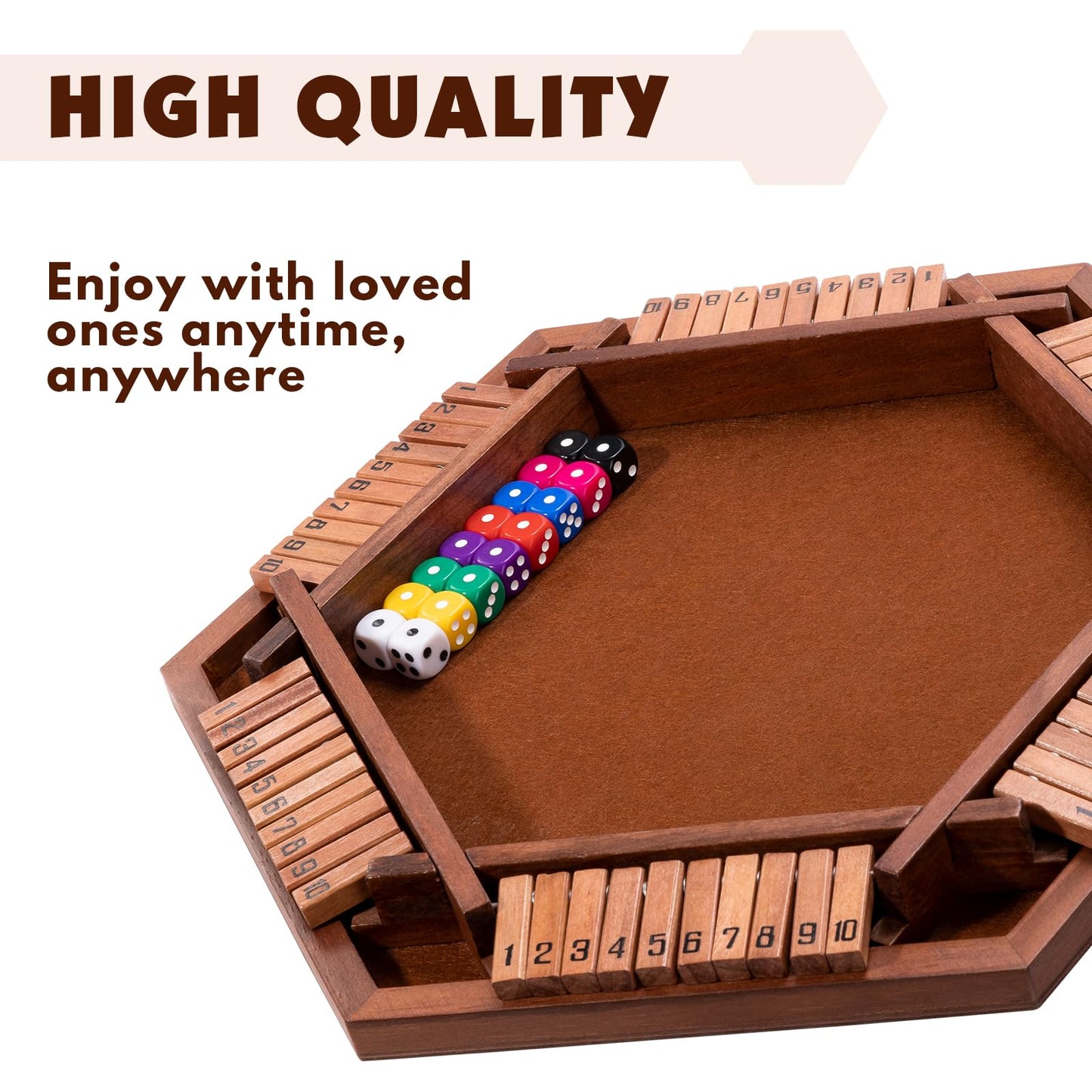 Shut The Box Wood Board Game,2-6 Player Puzzle Game, 16 Dice Educational And Entertaining Classic Tabletop Math Game For Kids