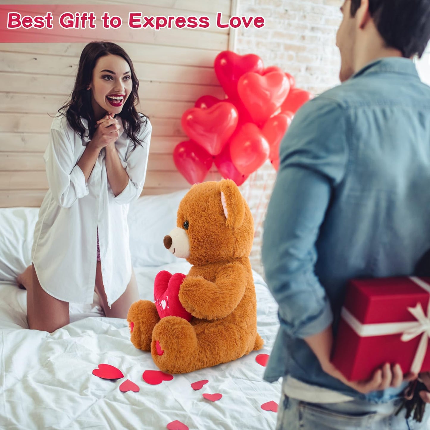 Maogolan Giant Teddy Bear Plush Toy, 51 Large Bear Stuffed Animal With Red Heart Pillow For Special Day Sweet Romantic Anniver
