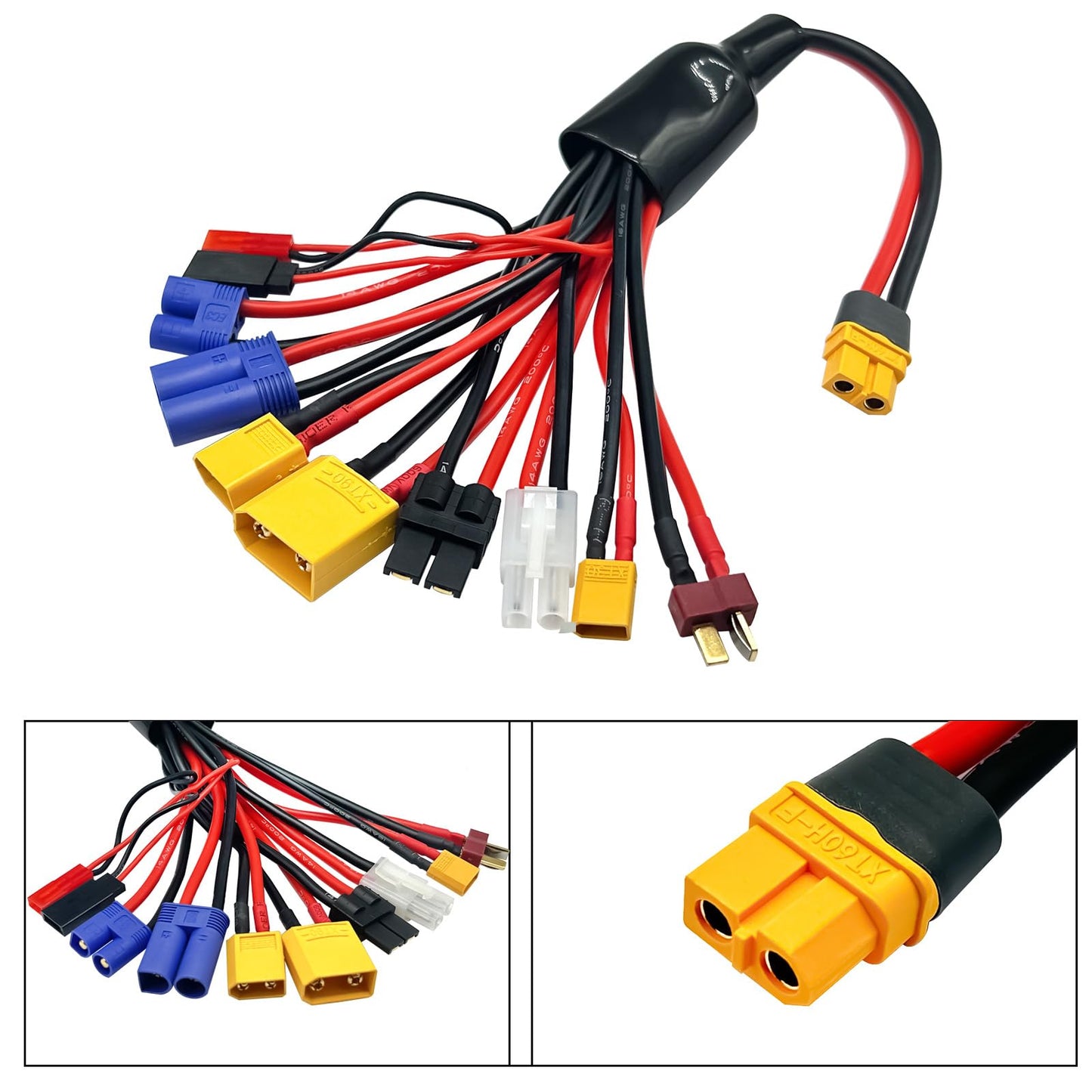 RC Lipo Battery Charger Adapter Connector Splitter Wire 10 in 1 Octopus Convert Cable to XT60H Plug Lead Cable for TRX, T-Plug,