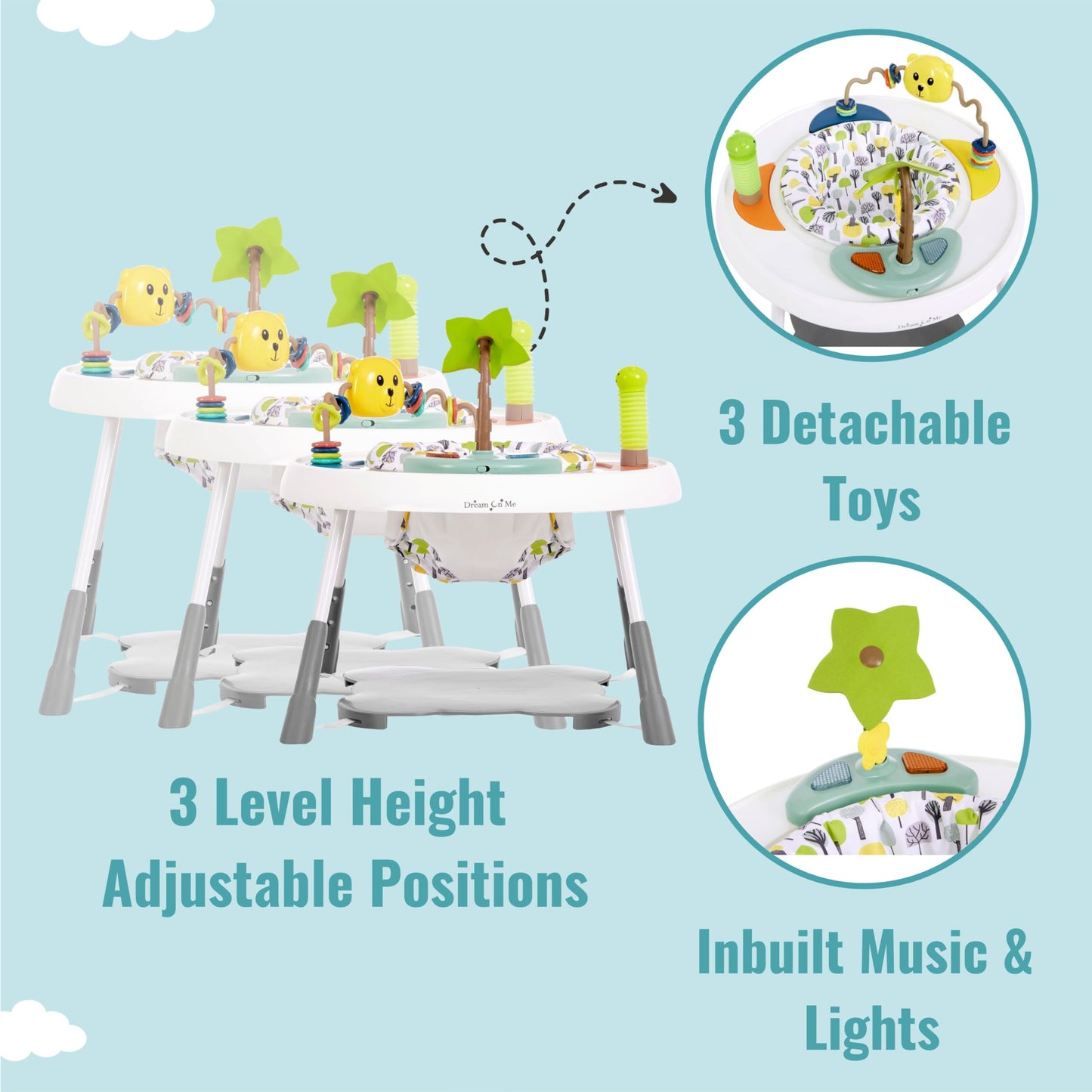 Dream On Me Curio Sit N Seek Baby Activity Center, 2-in-1 Play Table, Lime, Adjustable Height, 3 Detachable Toys, Model 2441AC-LIME1