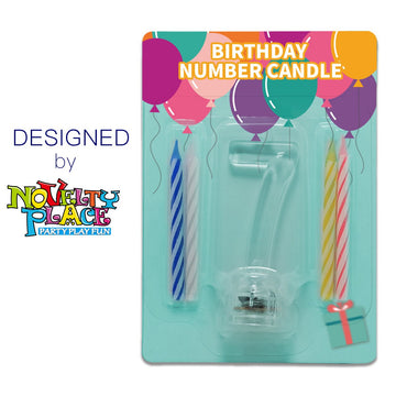 Novelty Place Birthday Number Candle Set, Flashing Multicolor Changing LED Birthday Cake Topper with 4 Wax Candles (Number 7)