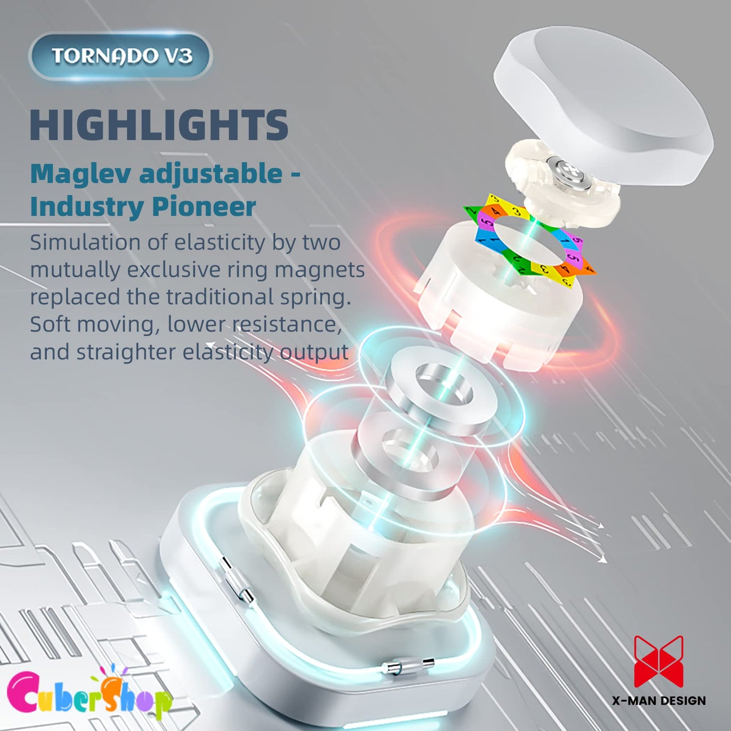CuberShop QY X Man Tornado V3 M (Pioneer, MagLev Ver.), 2022 New 3x3 Magnetic Speed Cube, Best Version of The Tornado V3 Series,