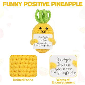 Dafuriet Mini Funny Positive Potato, 3 Inch Knitted Wool Doll With Positive Card For Cheer Up Gifts And Party Decorations, Cute Wool Positive Potato Crochet Doll For Birthday Gifts (Pineapple)