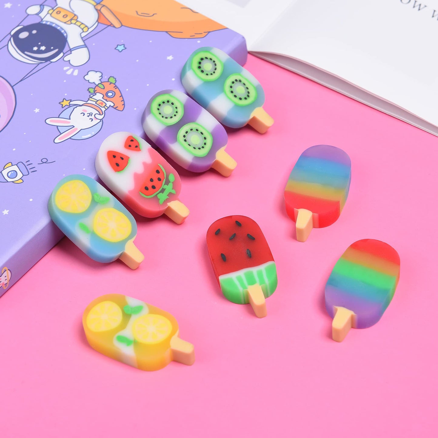 Domg 16Pcs Ice Cream Erasers For Kids, Cute Fruit Shaped Erasers Fun Food Erasers For Classroom Rewards Party Favors