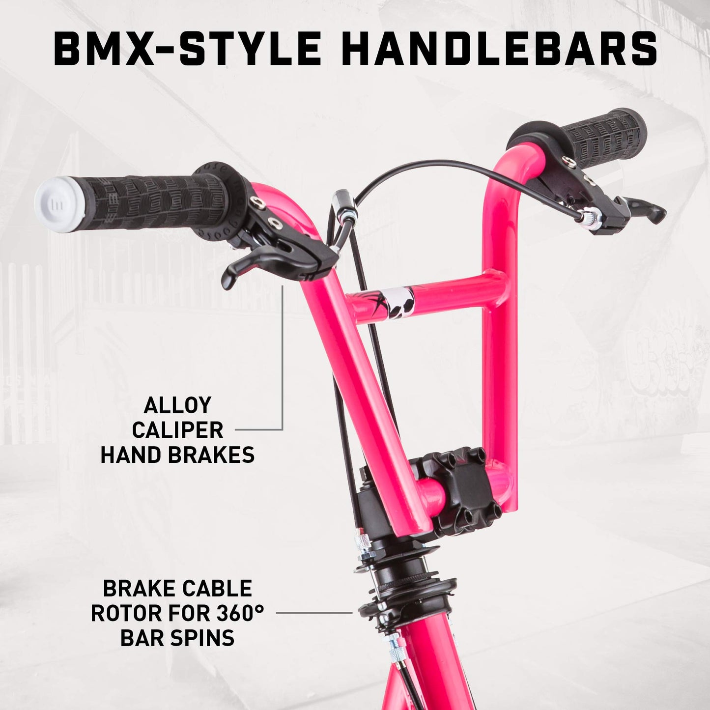 Mongoose Expo Kick Scooter, Bmx-Style Handlebar & Brake Cable Rotor, For Riders Ages 6 And Up, Rear Axle Pegs, 12-Inch Air Tires, Max. Weight Of 175 Lbs., Pink/Black