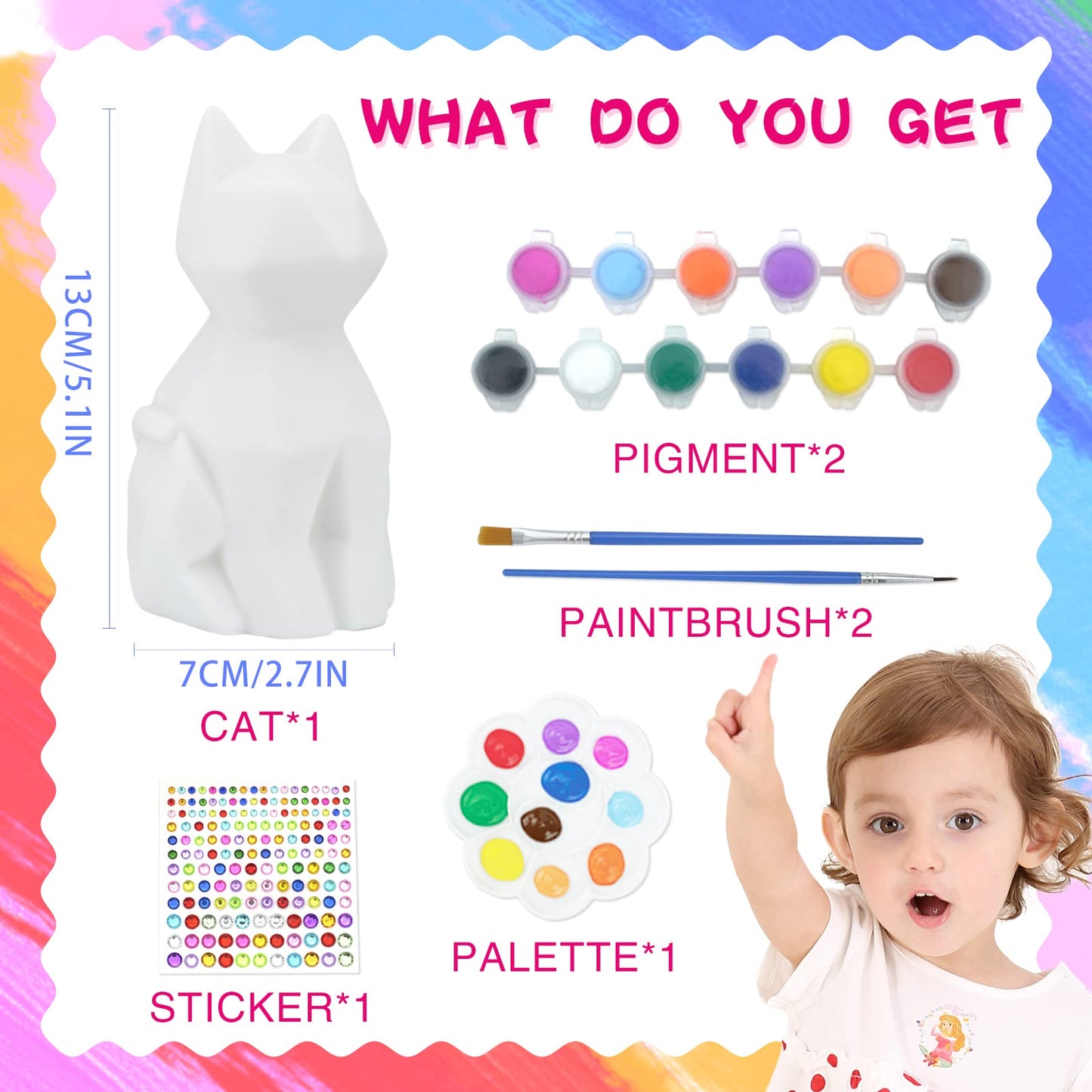 Hapmars Paint Your Own Cat Lamp Kit 1Pcs, Diy Geometric Cat Art Craft Painting Kits For Girls Boys, Girl Boy Crafts For Kid Age