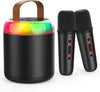 Iyoyo Mini Karaoke Machine For Kids Portable Bluetooth 5.3 Speaker Led Lights With 2 Wireless Microphones Karaoke Toy Gifts For Girls Boys Audlt Birthday Christmas Solid Metal Body (Black)