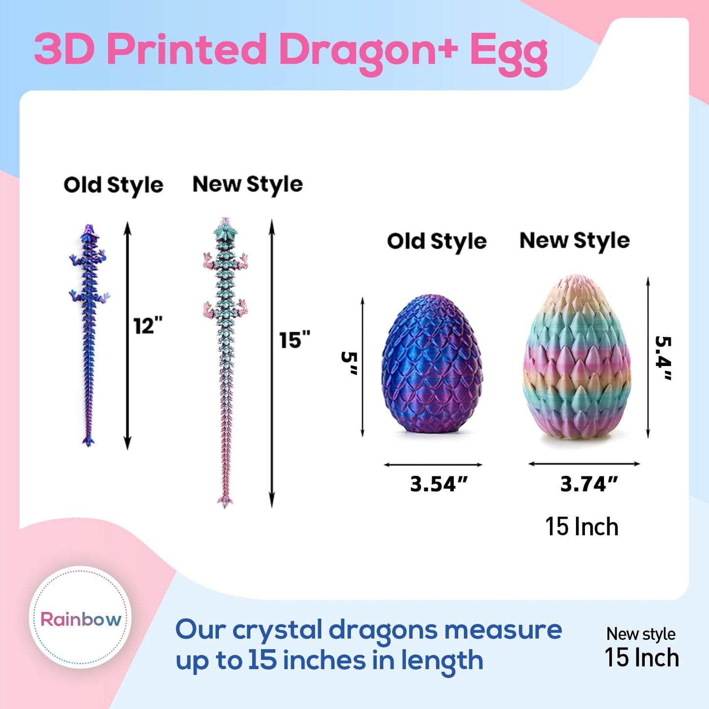Thcbme 3D Printed Dragon, Dragon Eggs With Dragon Inside, 3D Dragon Egg,15'' Full Articulated Crystal Dragon For Children'S Day