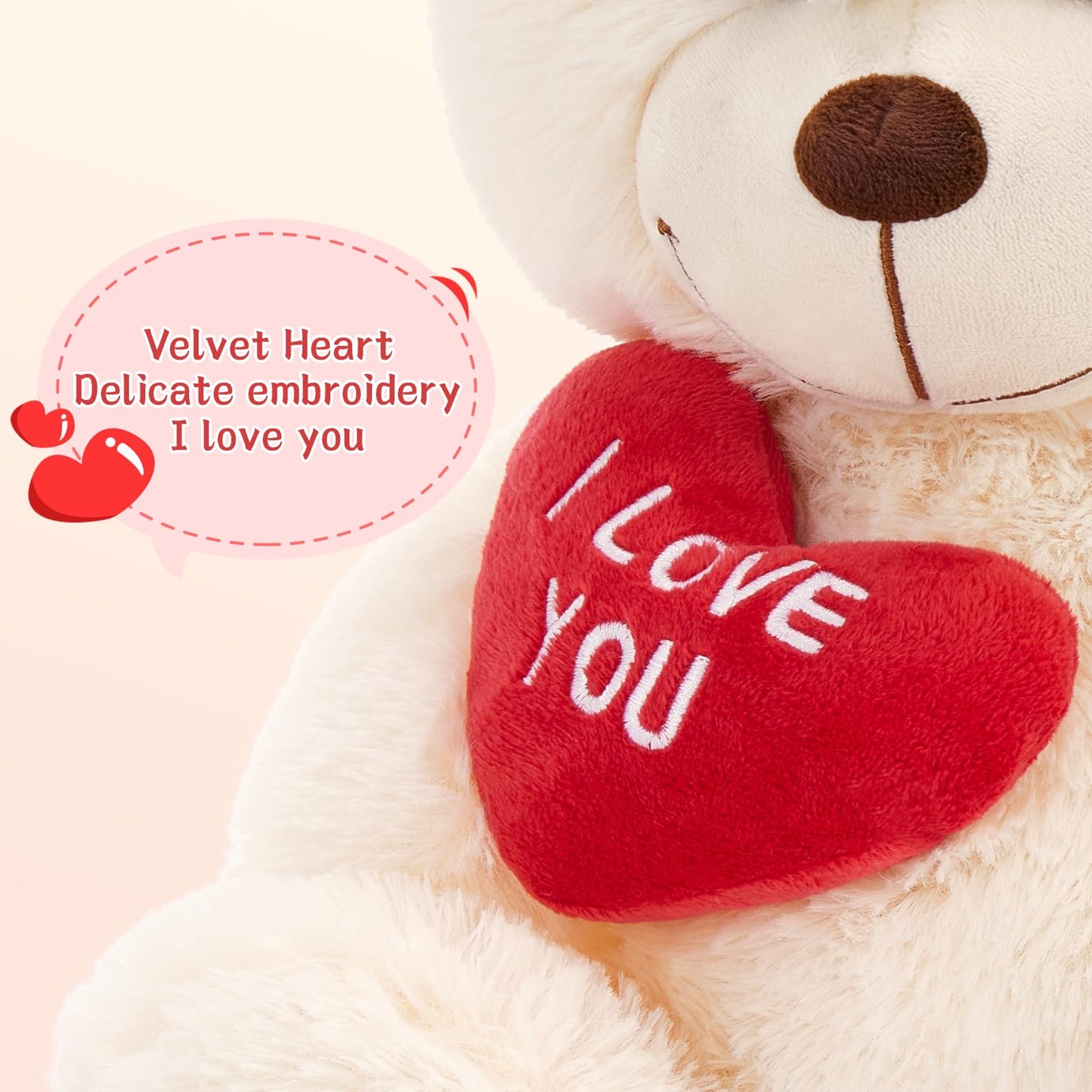 Beniny 12'' Teddy Bear With Heart, Cute Cream Teddy Bear Stuffed Animals For Valentines Day Soft Bear Plushie Toy Stuffed Bear P