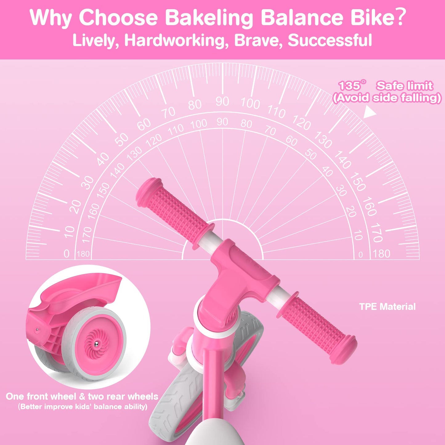 Bakeling Balance Bike 2-4 Year Old, Perfect, Sturdy, Steady Balance Bike For Toddlers 2 3 4 Year Olds, Easy To Put Together, Well Crafted, Bike For 2-4 Boys (Light Pink)
