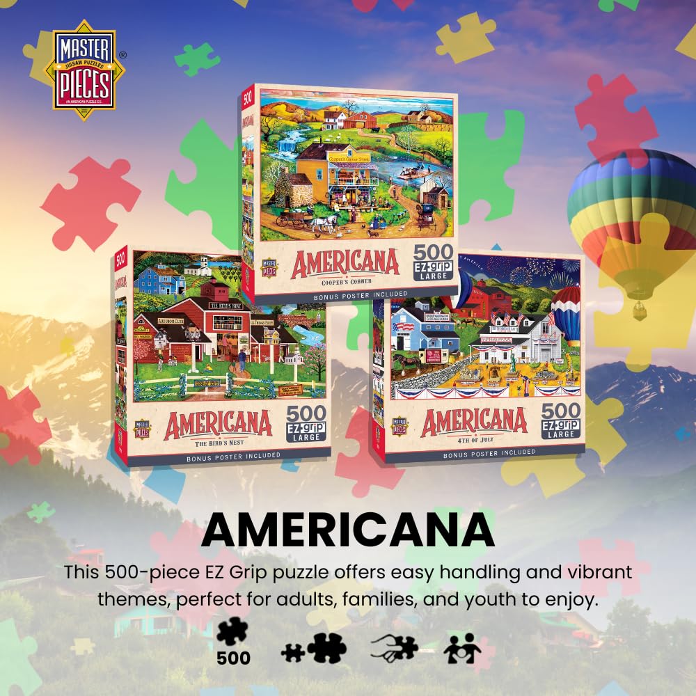 Masterpieces - 500 Piece Jigsaw Puzzle, Large EZ Grip Shapes, 4th of July, Fun for Adults, Seniors, Family, Kids, 19.25 x 26.75
