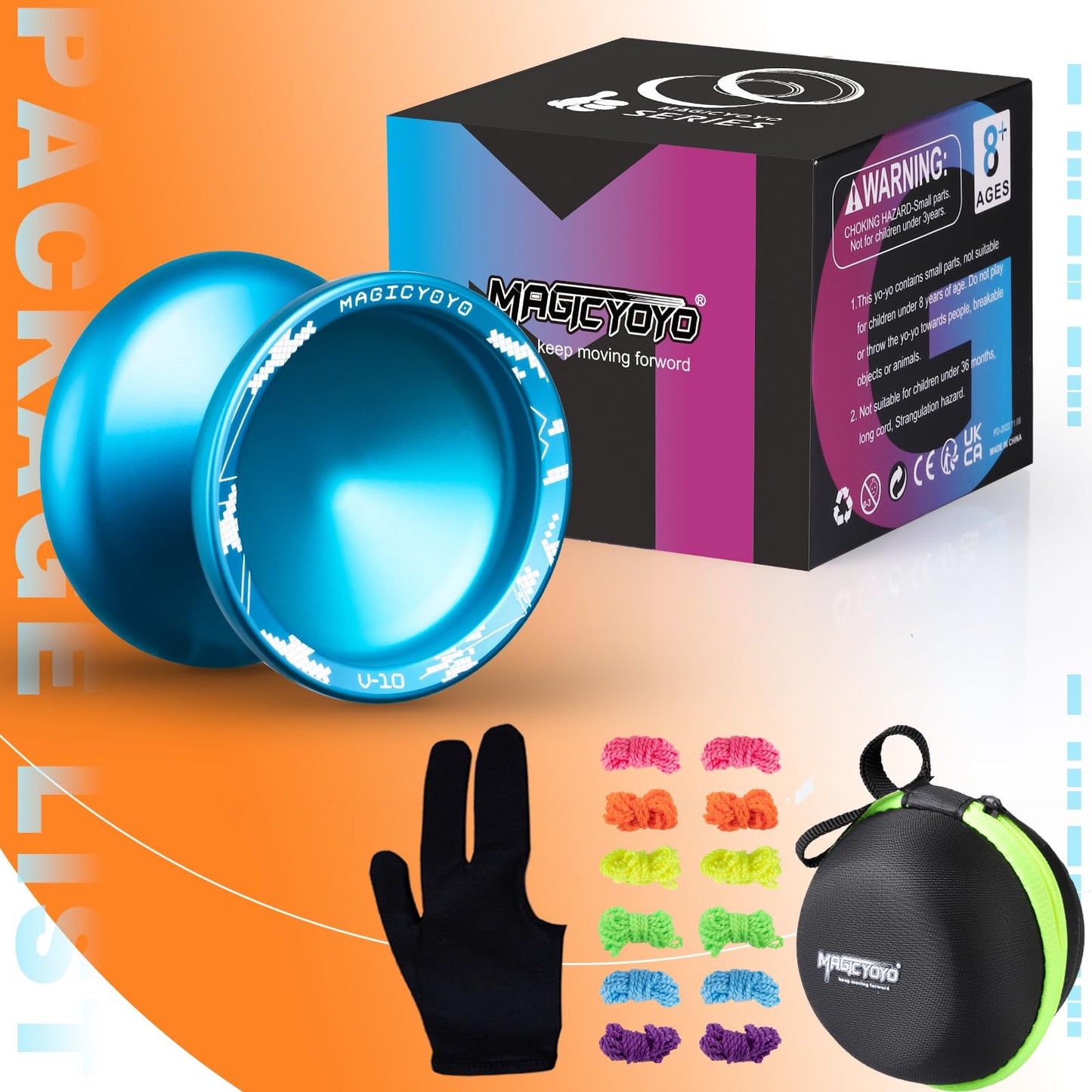 Magicyoyo V10 Unresponsive Yoyo Professional Finger Spin Yoyo With 12 Yoyo Strings, Yoyo Case, Yoyo Glove-Blue