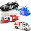 TEMI 4 Pack Emergency Vehicles for Kids, Helicopter, Police Car, Fire Truck, Ambulance Friction Powered Toys for Toddlers, Gifts