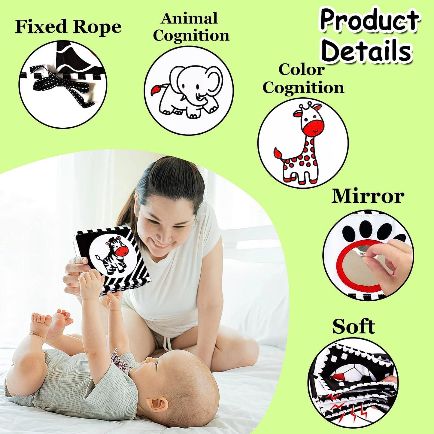High Contrast Baby Toys For Newborn: Black And White Baby Toys Book 0-3 Months - Tummy Time Mirror For Infant 6 7 8 9 10 11 12 M