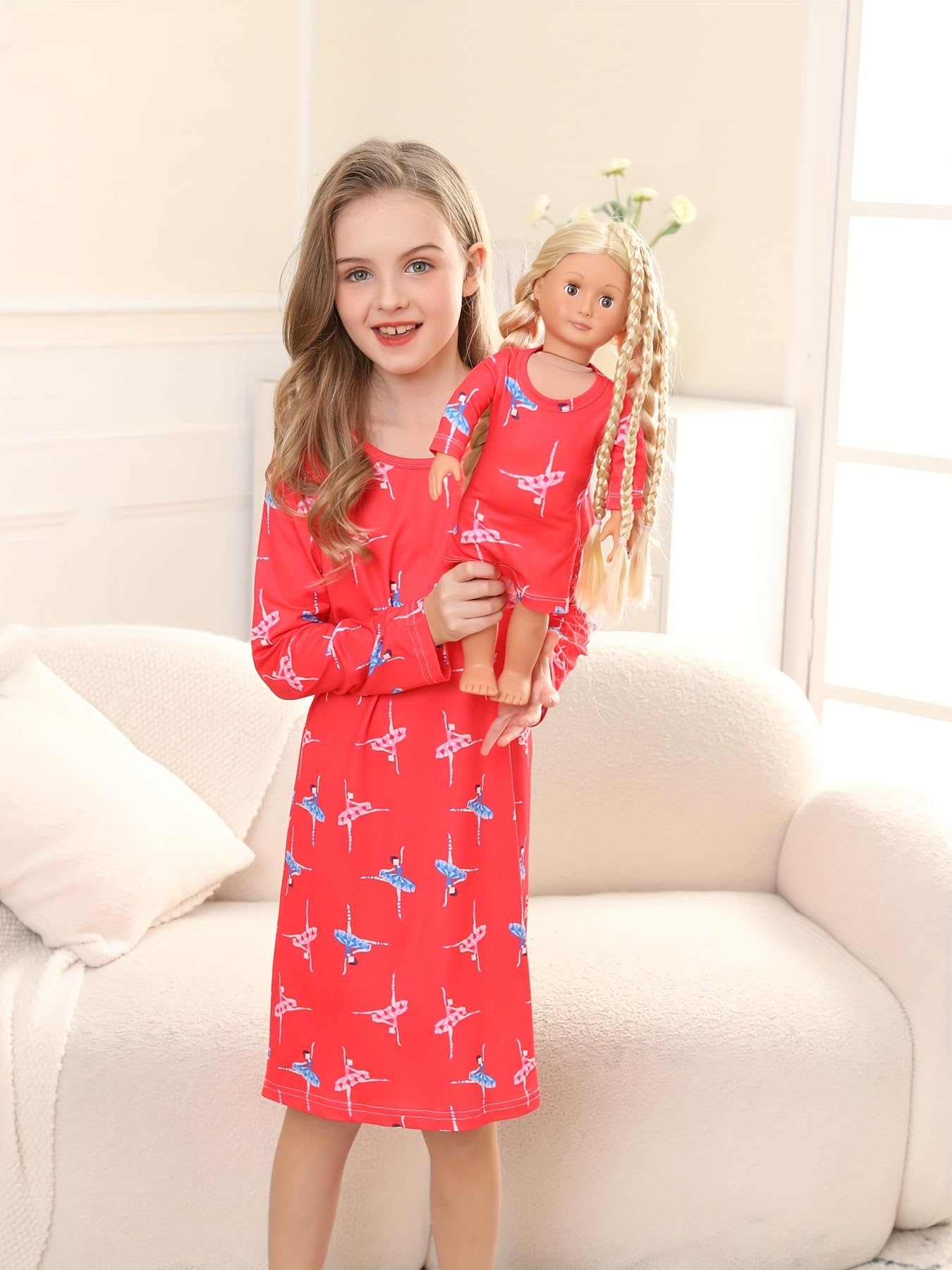 Bow Dream Girl Dress Cute And Matching American Girl Doll Clothes Accessories For Girls Dresses Set Dancing Girl Size 140