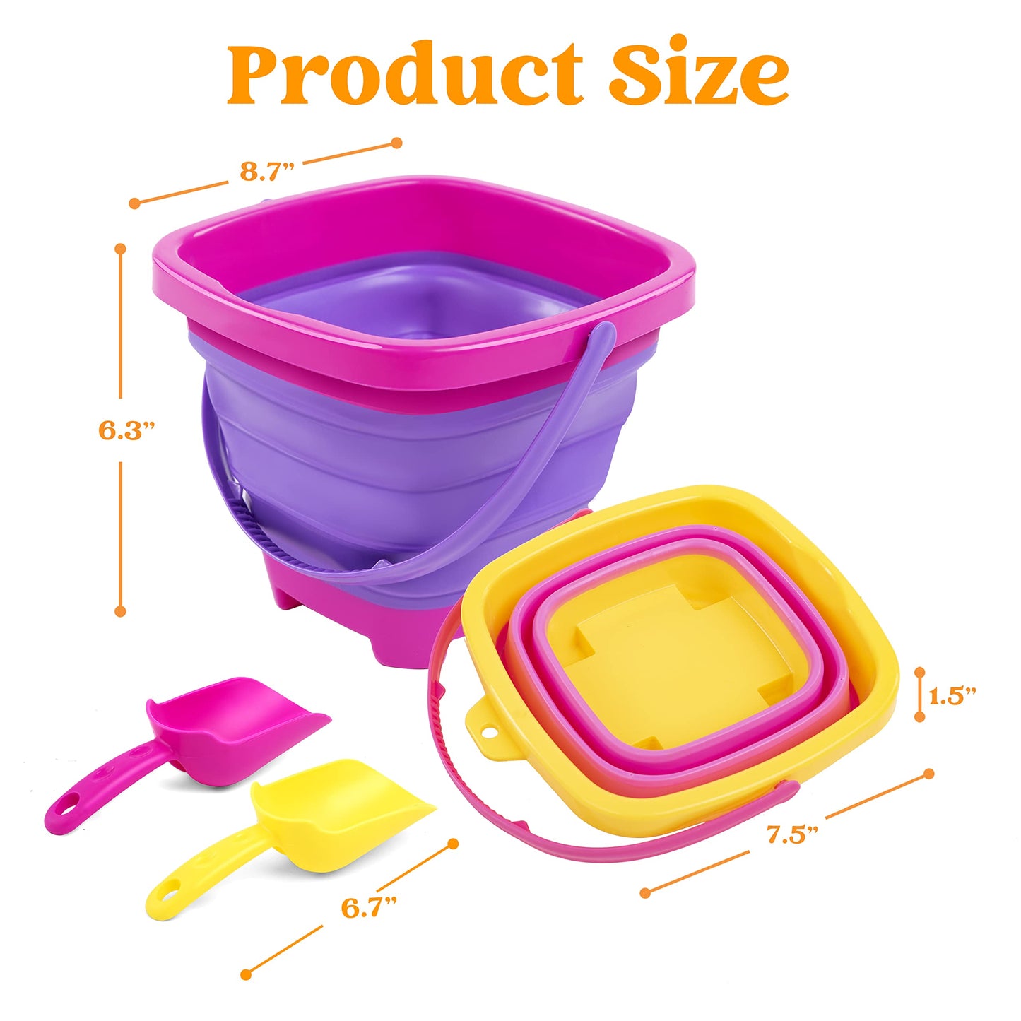 Sloosh 3 Packs Foldable Bucket - Collapsible Bucket with Sand Shovels and Mesh Backpack for Kids Toddlers Beach Toys, Easter Egg