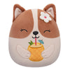Squishmallows Original 7.5-Inch Regina Corgi Plush Toy with Pineapple Drink, Polyester Material