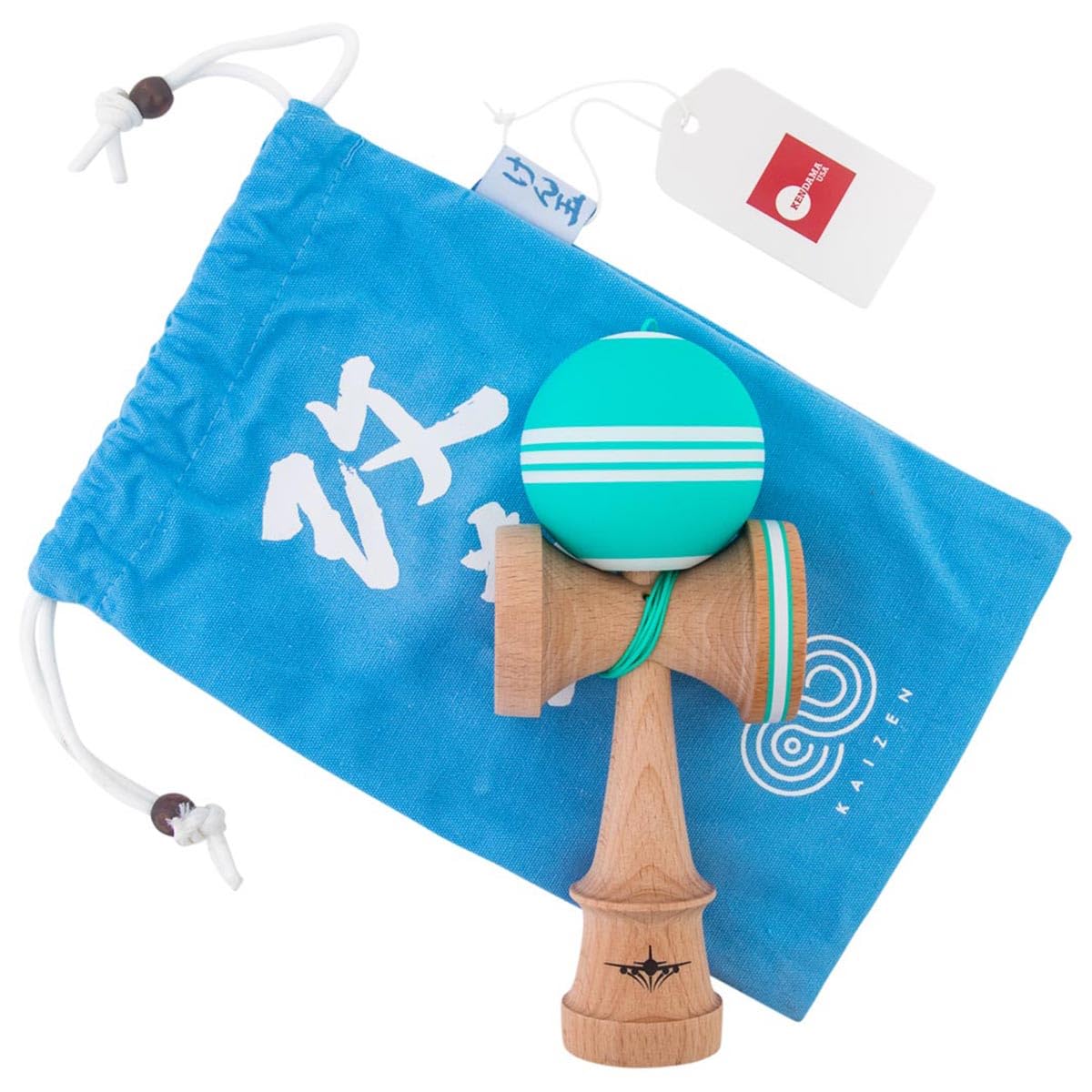 Kendama Usa - Kaizen Triple Stripe Kendamas - For Players Of All Levels, Carrying Bag Included (Turquoise & White)