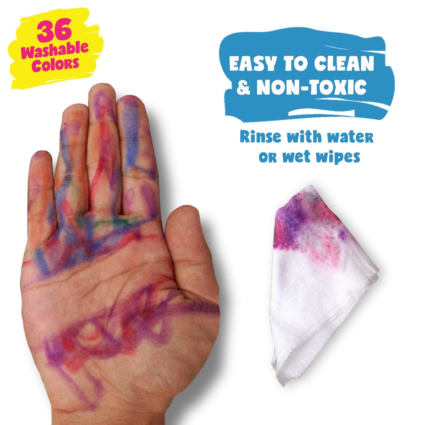 DOODLE HOG Washable Crayons, 36 Colors, Non-Toxic Plastic, 3-in-1 for Kids Ages 4-8