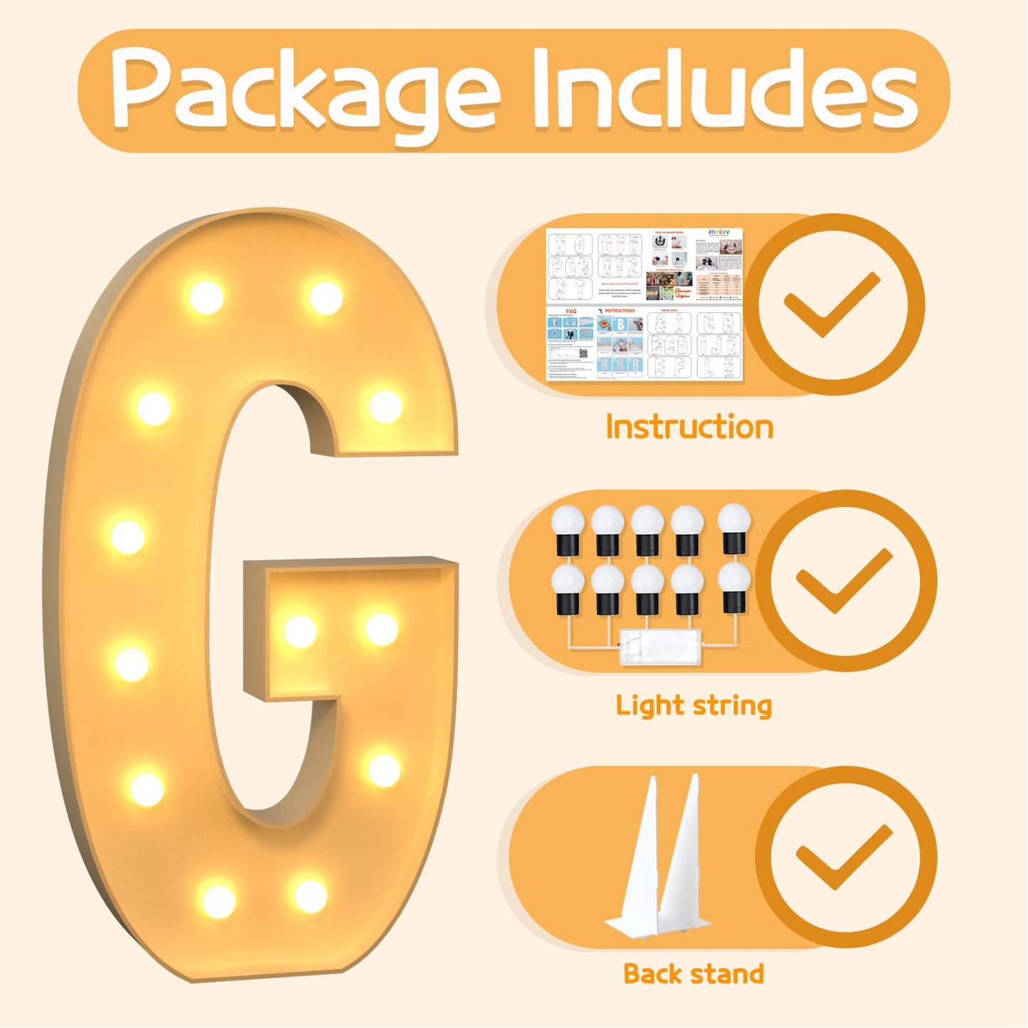 Imprsv 4Ft Marquee Light Up Letters G, Large Light Up Letters For Baby Shower Anniversary Wedding Room Decor, Big Letters For Pa