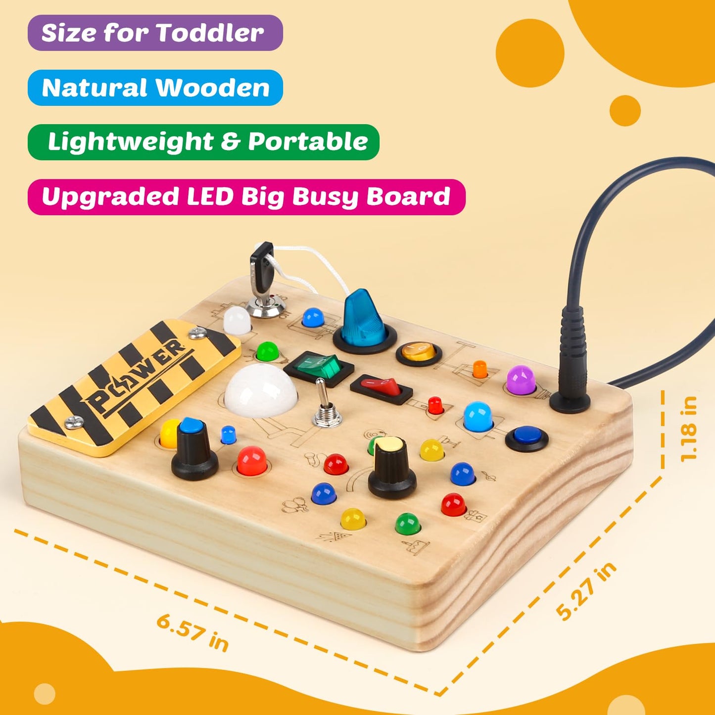Joyreal Montessori Toddler Busy Board, 19 Led Wooden Sensory Board Educational Toys, Montessori Toys For 1-6 Year Old, Travel Toys Gifts For Toddlers Boys And Girls