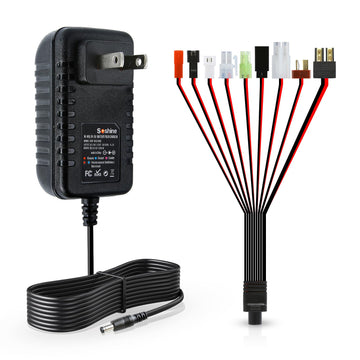 Sognotoy RC Car Battery Charger - Smart NiMH/NiCd for 4.8V-9.6V, Black, Compatible with 2.4V-12V Battery Packs