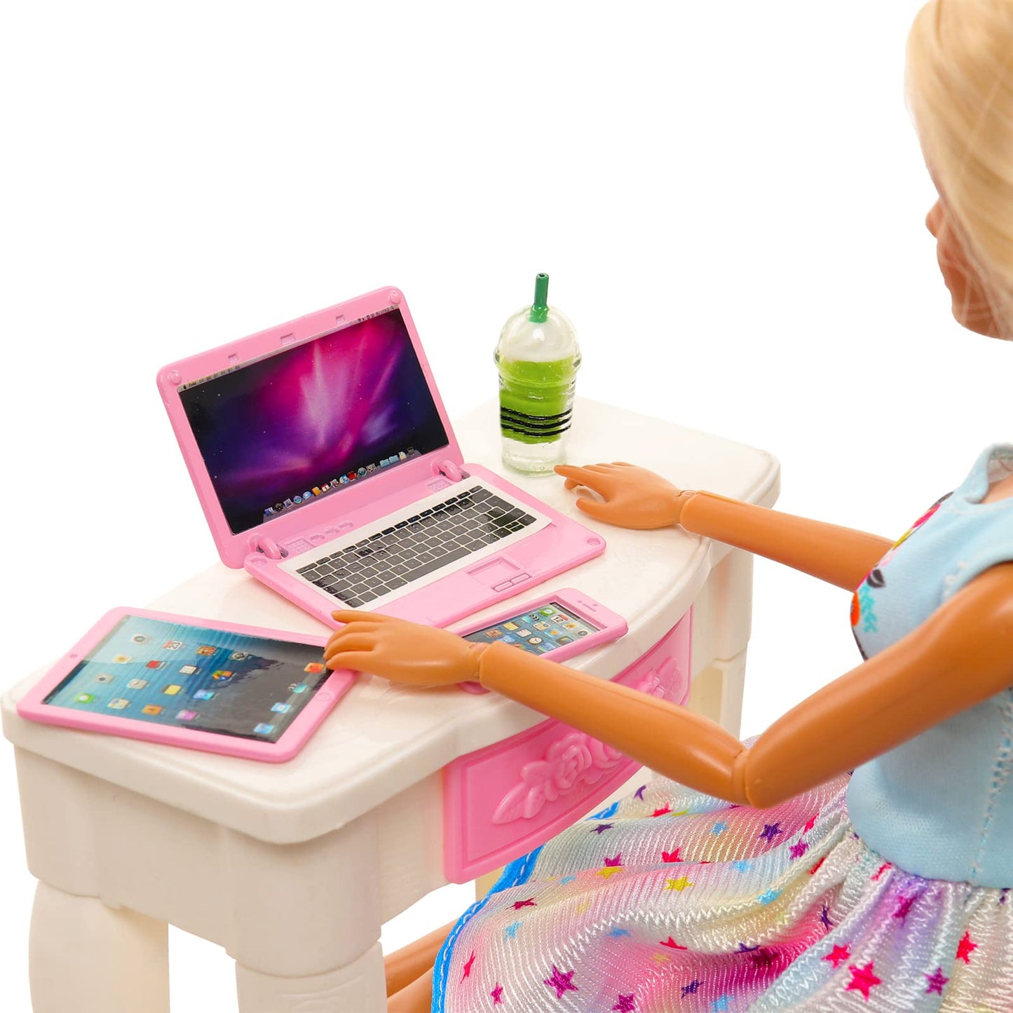 Enocht 9 Pack Small Size Laptop Computer Tablet Phone Pad Glasses And Headset Doll Playset Simulation Accessories For 11.5 Inch Doll (Pink)