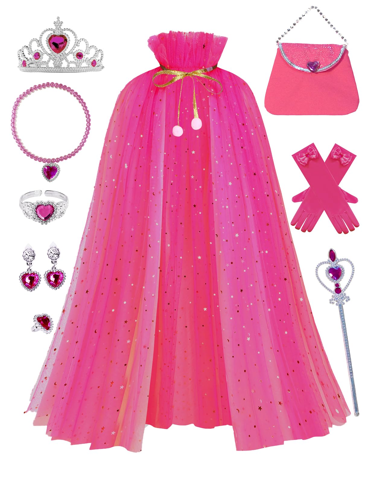 Sabbenia Princess Dress Up Clothes For Little Girl, 11Pcs Princess Cape With Crown, Cosplay Christmas Halloween Birthday Gift(Ro