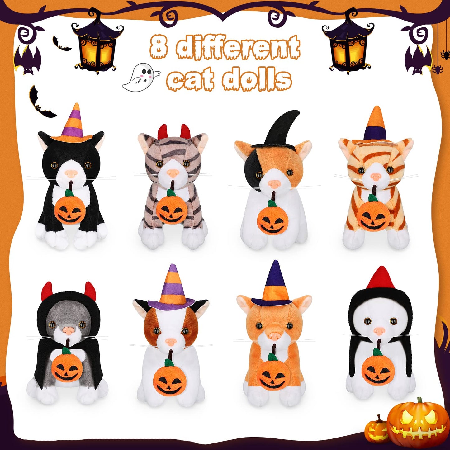 8 Pieces Plush Pets 5 Inch Stuffed Animals Bulk Assorted Cute Stuffed Pet Animal Plush Toys Small Plush Animals For Halloween Kid Classroom School Pet Party Favors Supplies Decoration (Creep Cat)