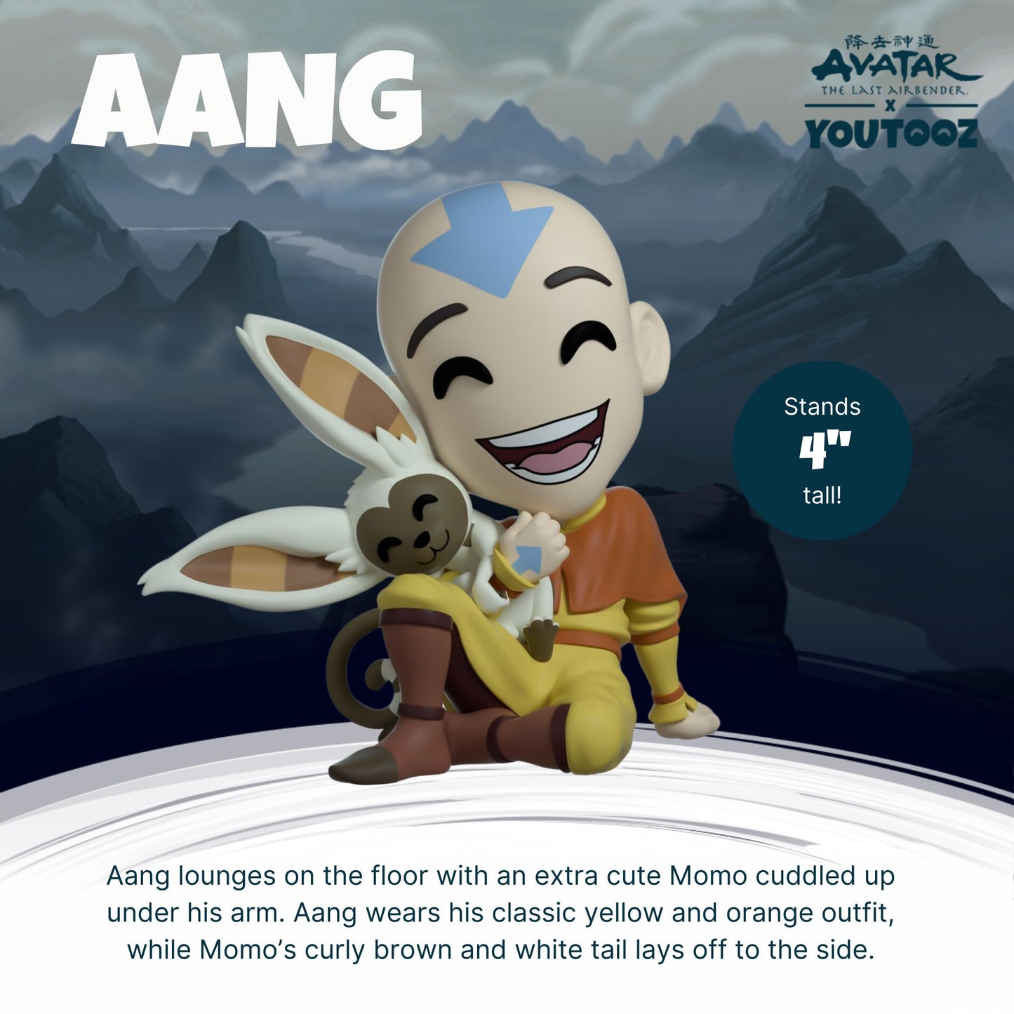 Youtooz Avatar Aang 4 Inch Vinyl Action Figure - Avatar the Last Air Bender Aang & Momo, Youtooz Avatar The Last Airbender Colle