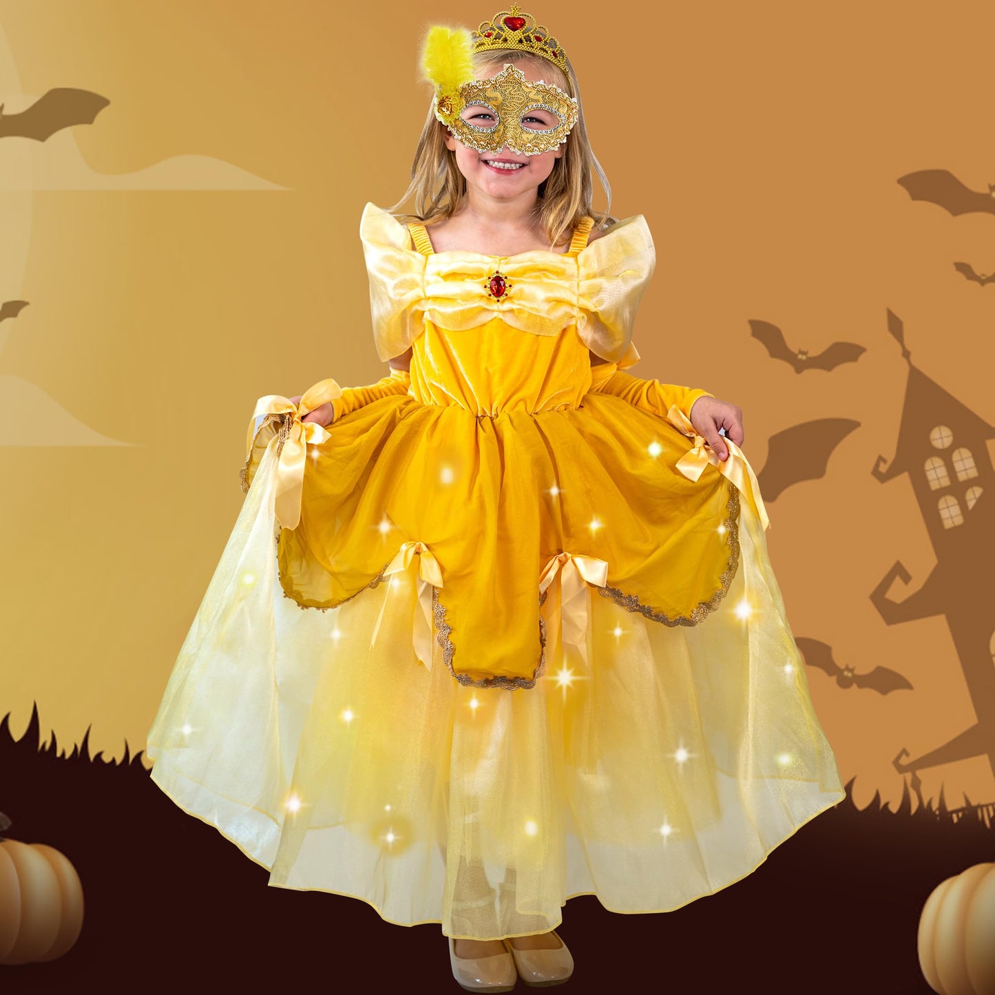 Aolliya Light Up Princess Dress For Girls Yellow Princess Lighted Dress Up For Halloween Carnival Cosplay Birthday Party