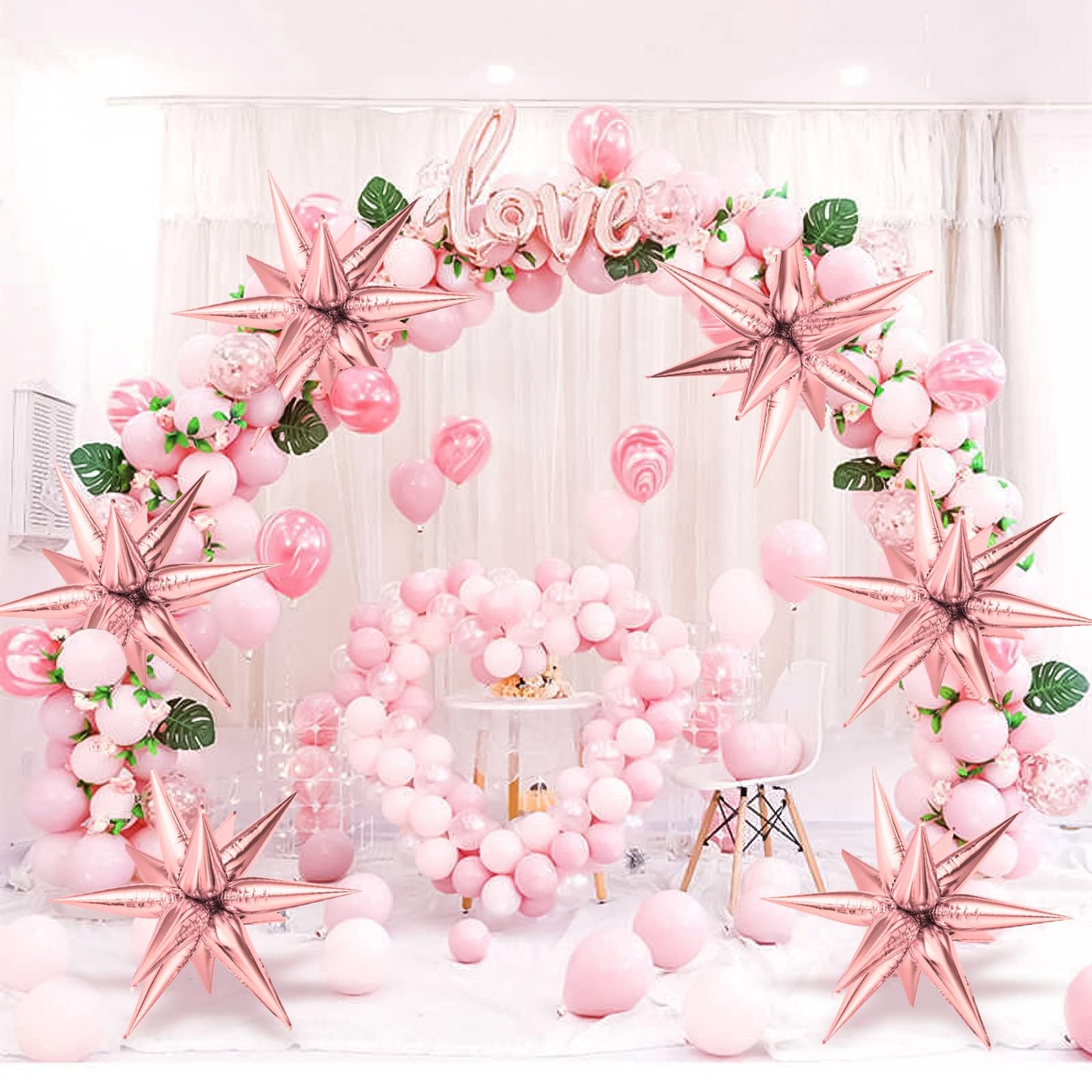 Rose Gold Star Balloons, Big 72 Pieces 26 Inch Explosion Starburst Foil Cone Balloons, 12 Point Large Starburst Balloons For Wed
