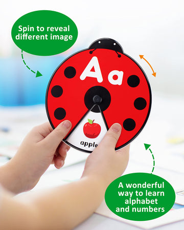 Coogam Interactive Alphabet Learning Toy, Abc Number Letters Spinning Game, Sight Words Animal Pattern Ladybug Cards, Montessori Educational Toy Gift For 3 4 5 Year Old Baby Toddlers