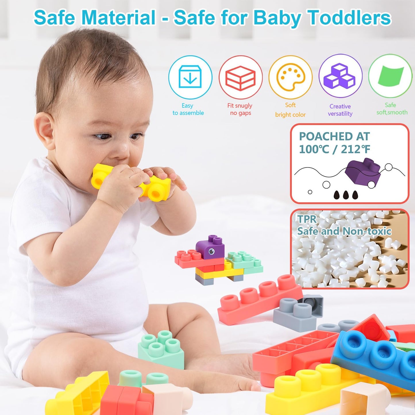 Couomoxa Soft Building Block For Toddler: Large Educational Toys For 6-12 Months And 1-3 Year Old - Stem Soft Rubber Blocks For Preschool Playroom - For Boys And Girls