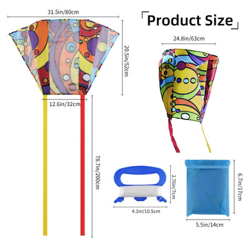 31Inch Colorful Rainbow Pocket Kite, Easy Flyer Kite With Long Tail And String Line, Not Need To Assemble, Beach Game And Outdoo