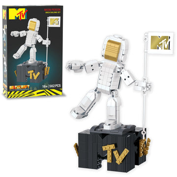 Brickcraft MTV Moon Person Building Set - 510 Pieces, White Plastic, 10.25" Tall - Officially Licensed Collectible Model for Music Fans