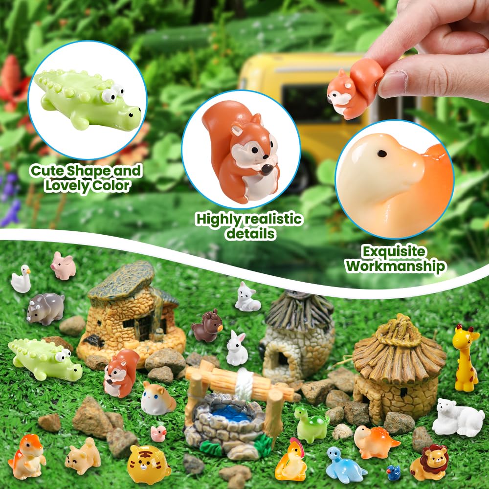 DIYDEC 40pcs Mini Resin Animal 40 Styles Tiny Resin Animals Miniature Little Small Animal Figures Bulk for Micro Fairy Garden La