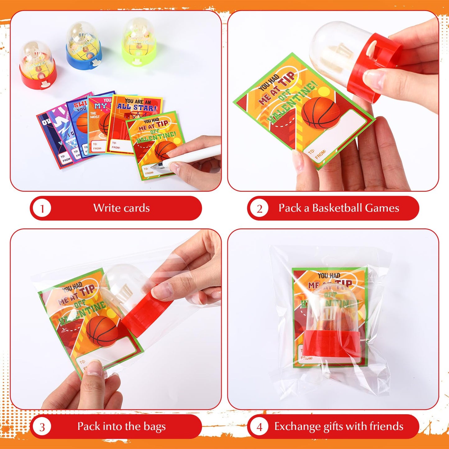 Capoda 36 Pack Valentines Day Gifts With Mini Basketball Shooting Games Sports Gift Cards Finger Basketball Toy Valentine'S Exch