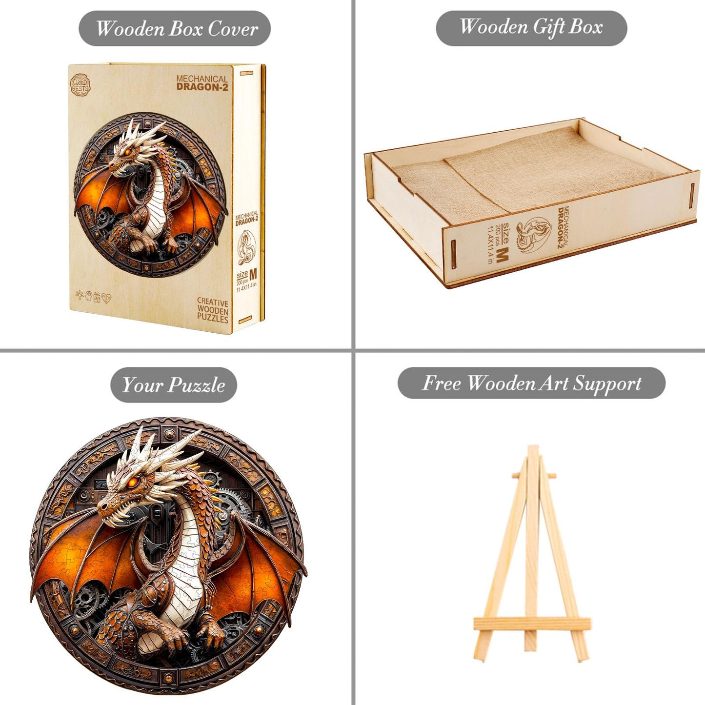 Jigfoxy Wooden Puzzle for mature-themeds Mechanical Dragon Jigsaw Puzzles for mature-themed Unique Animal Shape Wood Cut Puzzles Christmas Thanksgiving Gifts for Friends Family (L-13.4 * 13.4in-300pcs)