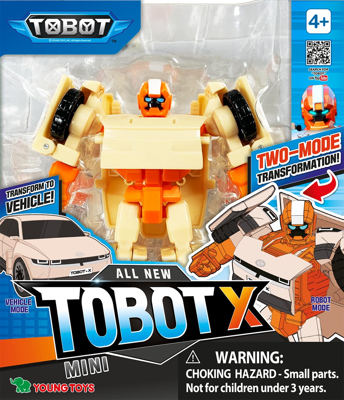 New Tobot, Mini Tobot X, Youngtoys Transforming Collectible Vehicle To Robot, Heroes Animation Character Toys For Kids 3 And Up Transform Toys Cars, Mini Size 4-Inch